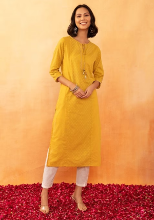 Yellow Tasseled Cotton Straight Kurta