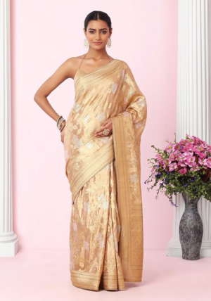 Sage Green Floral Embroidered Jacquard Silk Saree With Blouse