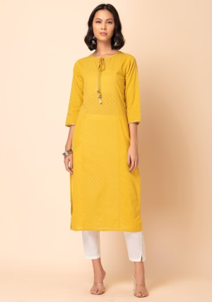Yellow Tasseled Cotton Straight Kurta