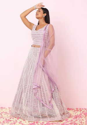 Lilac Abstract Sequin Thread Embroidered Lehenga Set With Blouse And Dupatta