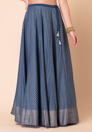 Blue Foil Print Kalidar Lehenga Skirt