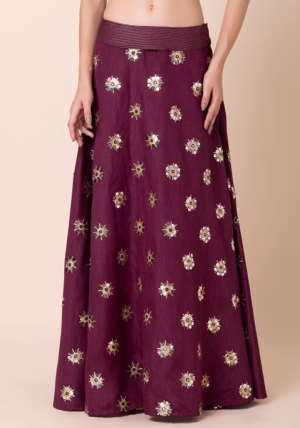 Purple Sequin Boota Embroidered Lehenga Skirt