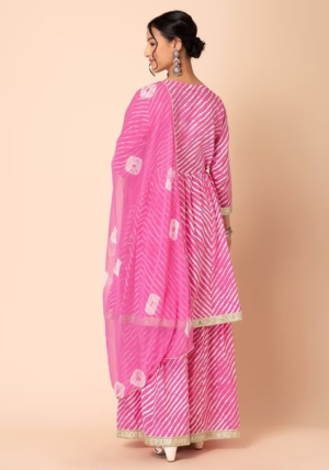 Pink Leheriya Print Cotton Sharara With Kurta And Chiffon Dupatta