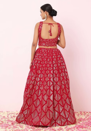 Berry Pink Matte Sequin Embroidered Lehenga Set With Embroidered Blouse And Dupatta