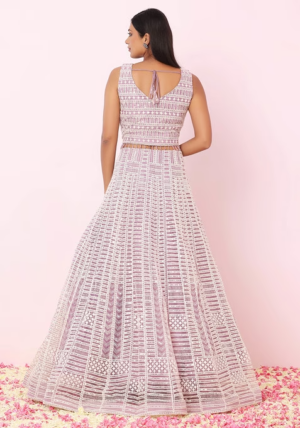 Lilac Abstract Sequin Thread Embroidered Lehenga Set With Blouse And Dupatta