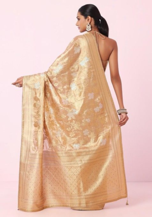 Sage Green Floral Embroidered Jacquard Silk Saree With Blouse