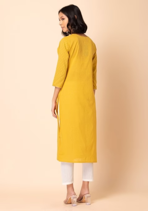 Yellow Tasseled Cotton Straight Kurta