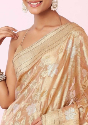 Sage Green Floral Embroidered Jacquard Silk Saree With Blouse